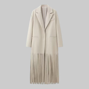 Women Mid Length Tassel Long Trench Coat Dress - Modestly Vogue